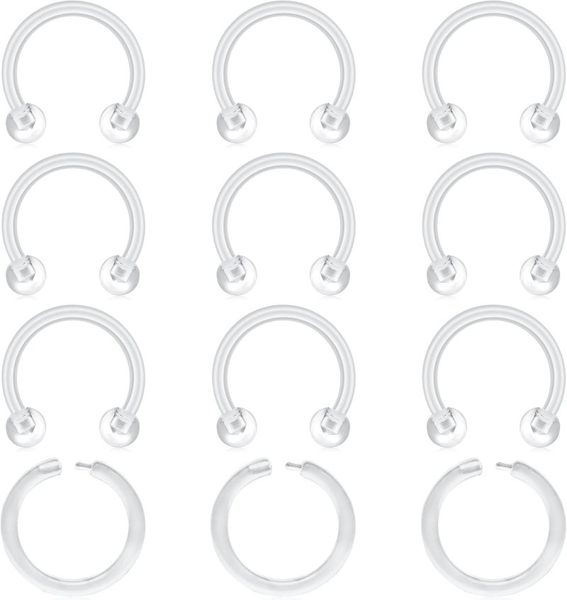Clear Nose Rings & Studs - Plastic Nose Piercing Retainers - 16g, 18g, 20g - Clear Cartilage Earrings & Lip Piercing Retainer